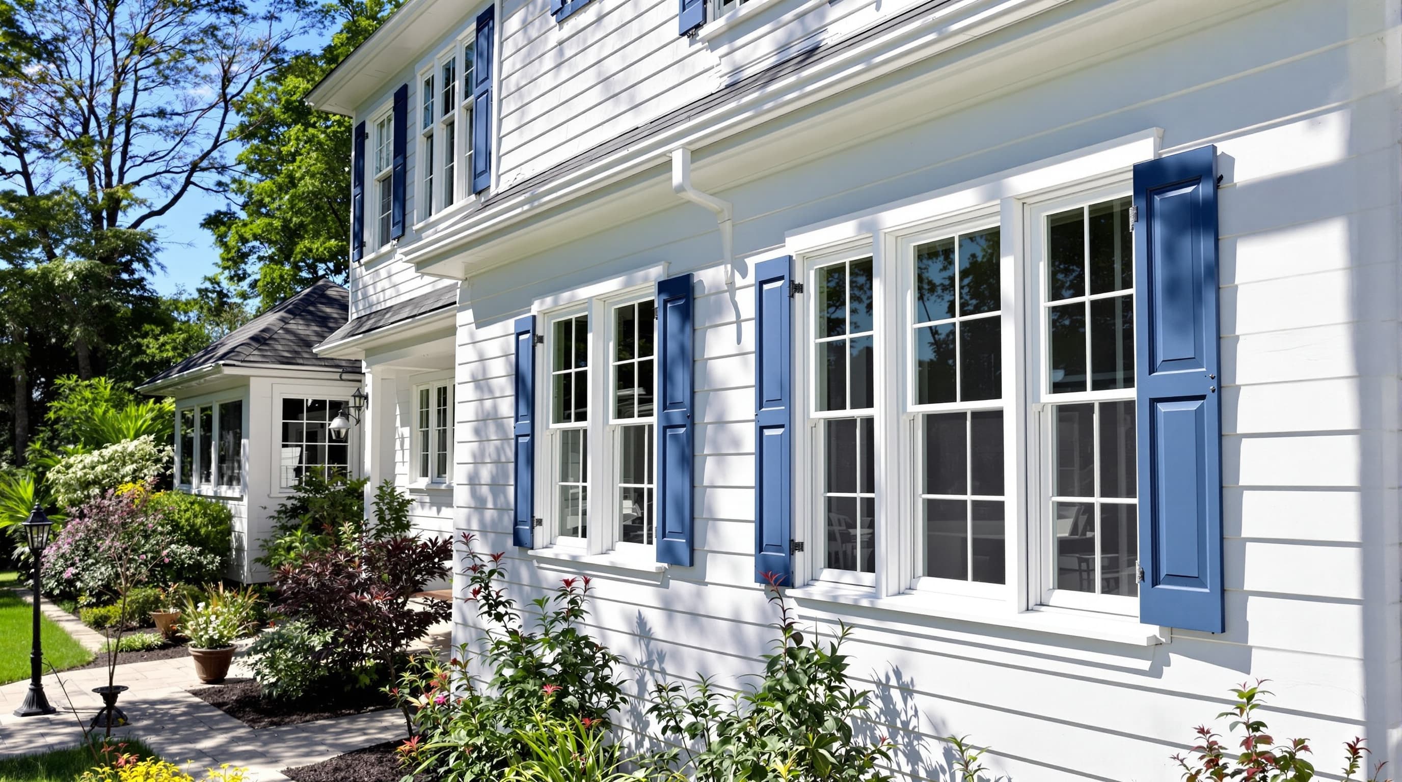 Colonial home with new double-hung windows, Long Island