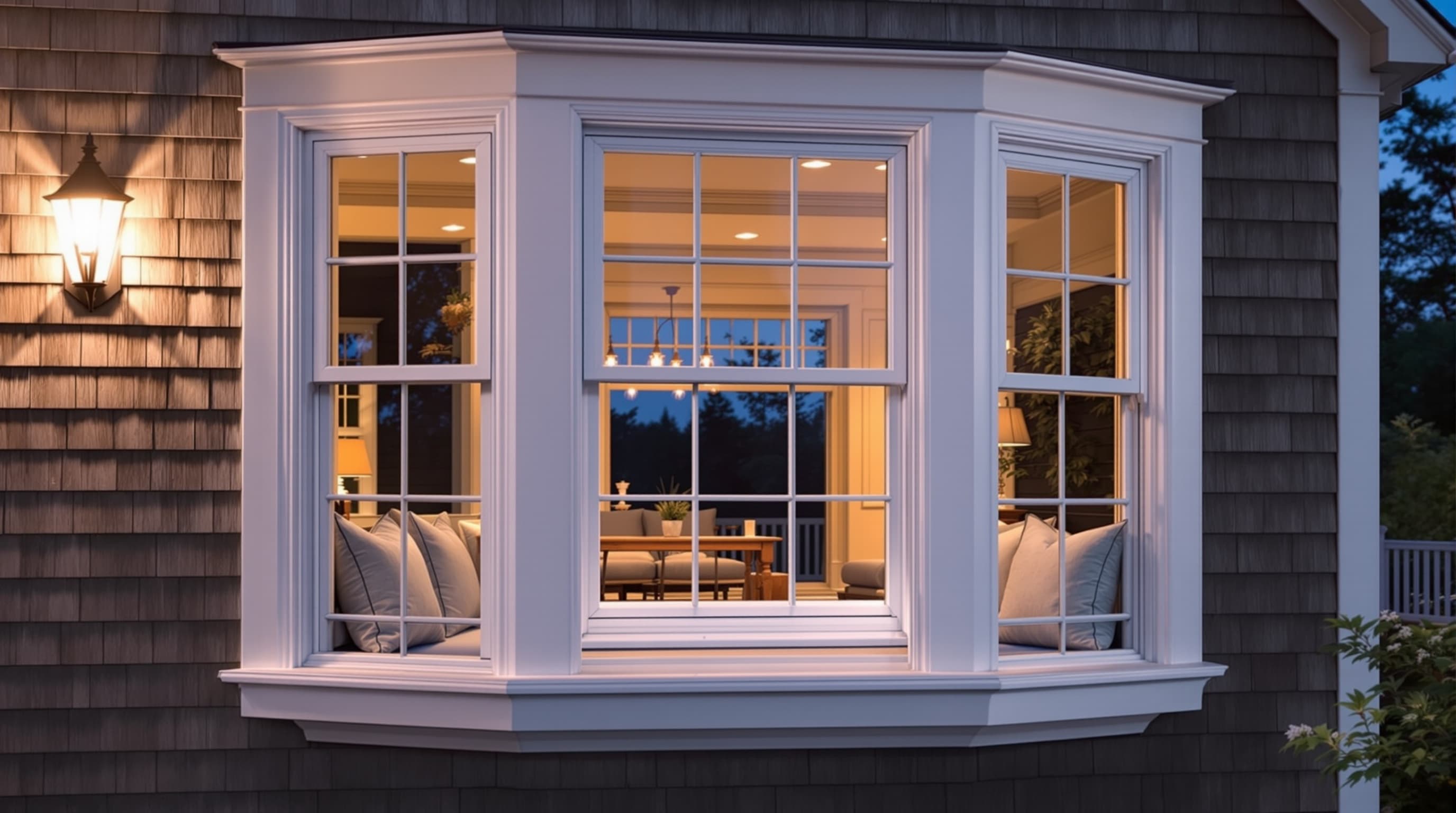 Bay window installation on Cape Cod home