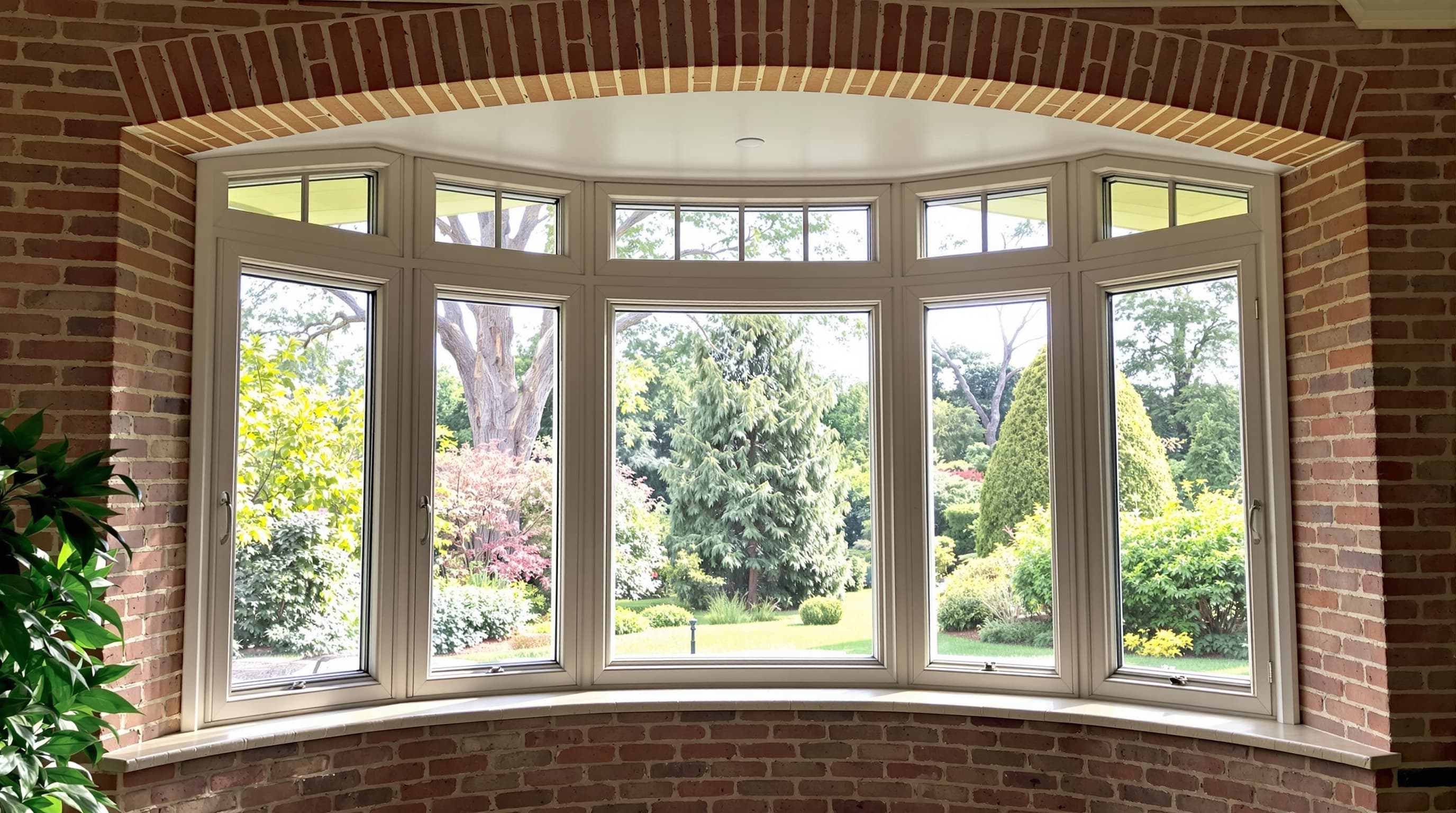 Bow window with five panels on brick colonial