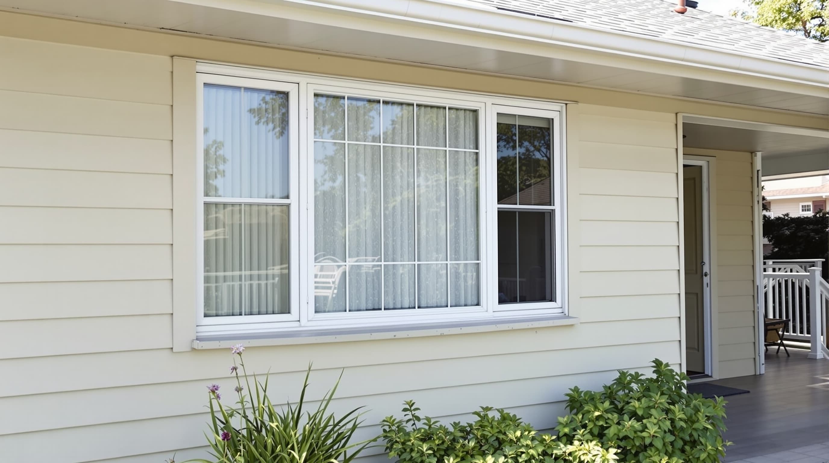 New vinyl double-hung windows installed on a Smithtown colonial
